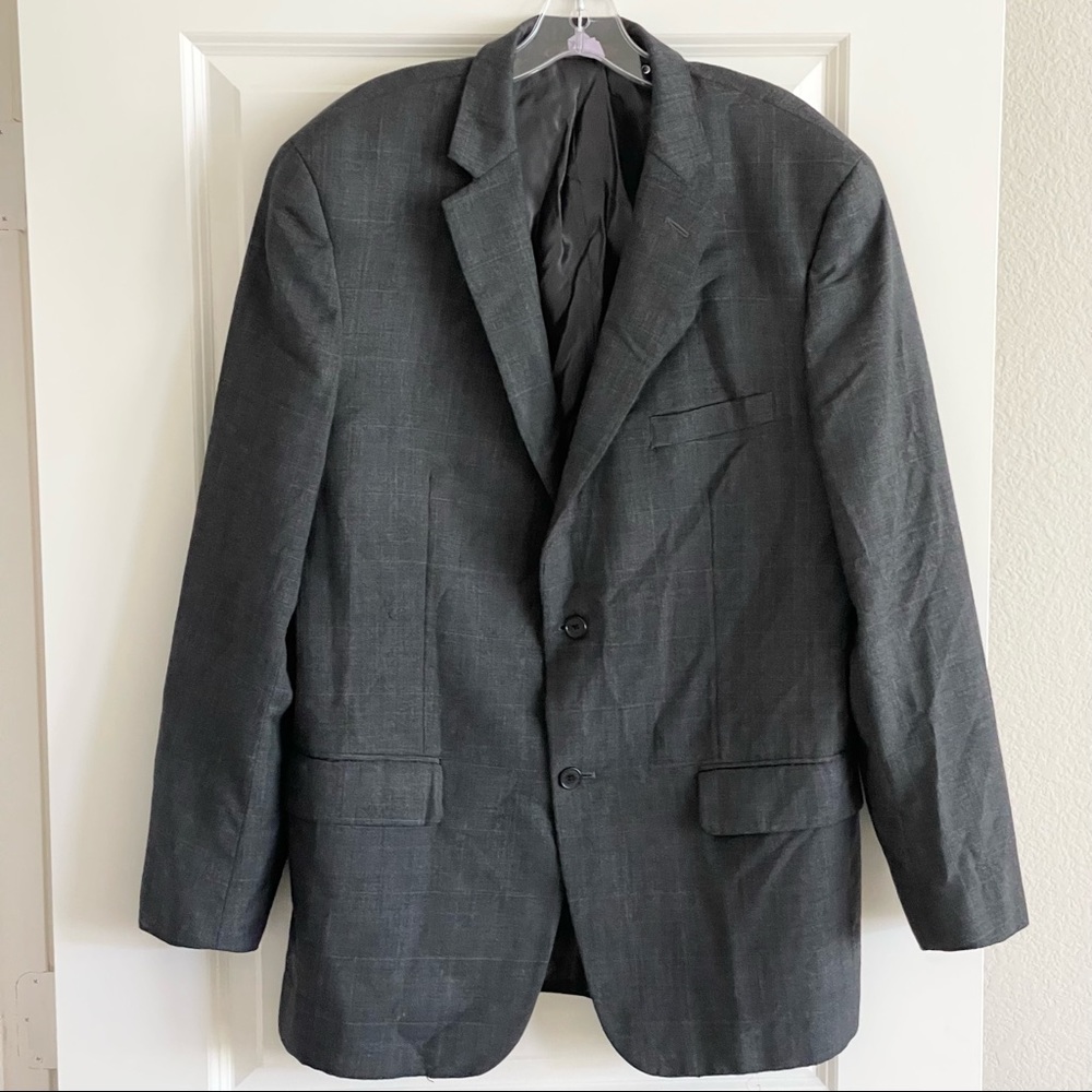 Tasso Elba Macy's Men Two Button Blazer 42L wool cashmere gray blue glen check